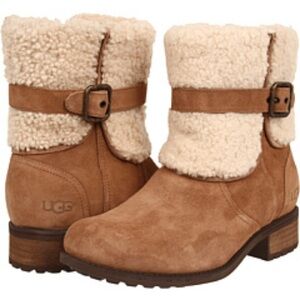 UGG Blayre Il Buckle Sheepskin Collared Boot Size 5.5 Brown Ankle Boot
